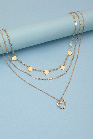 Gold Multi Layer Hearts Charm Necklace