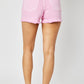 Pink Mid Rise Fray Hem Shorts