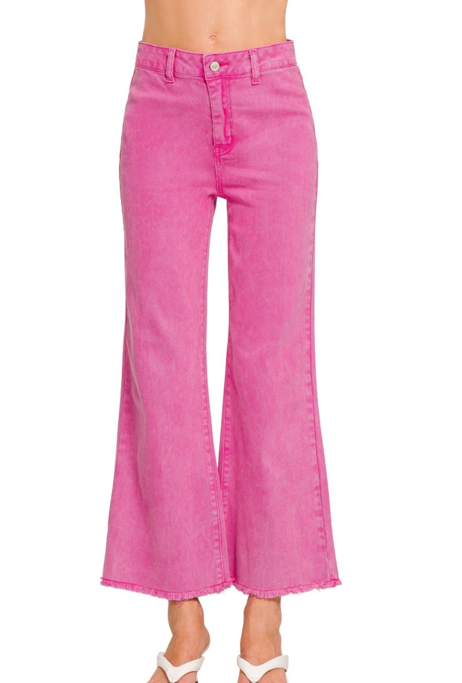 Acid Washed Frayed Straight Jeans