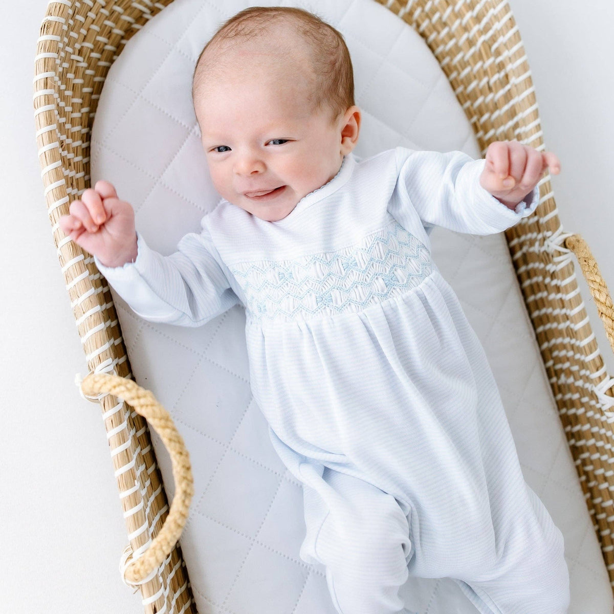Jacob Smocked Footie - Light Blue