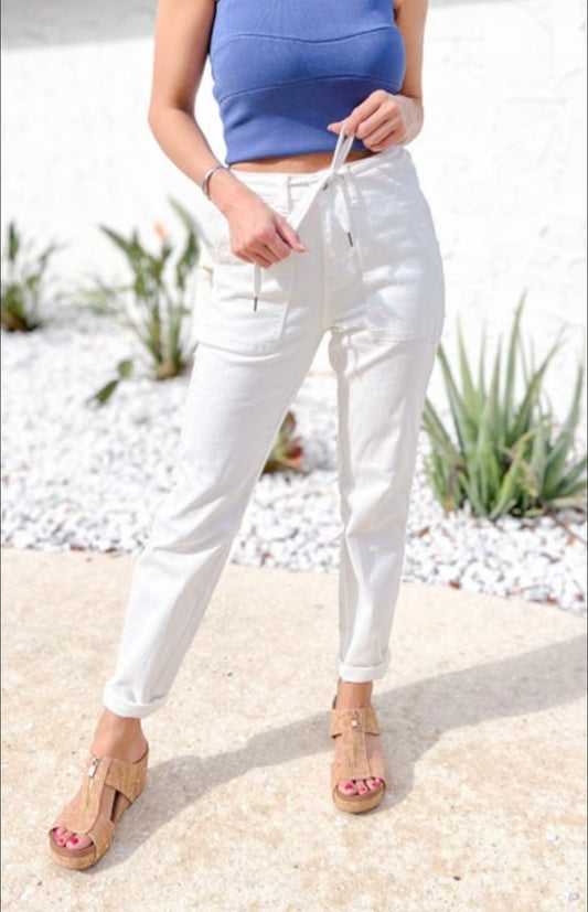 Judy Blue White Cuffed Jogger
