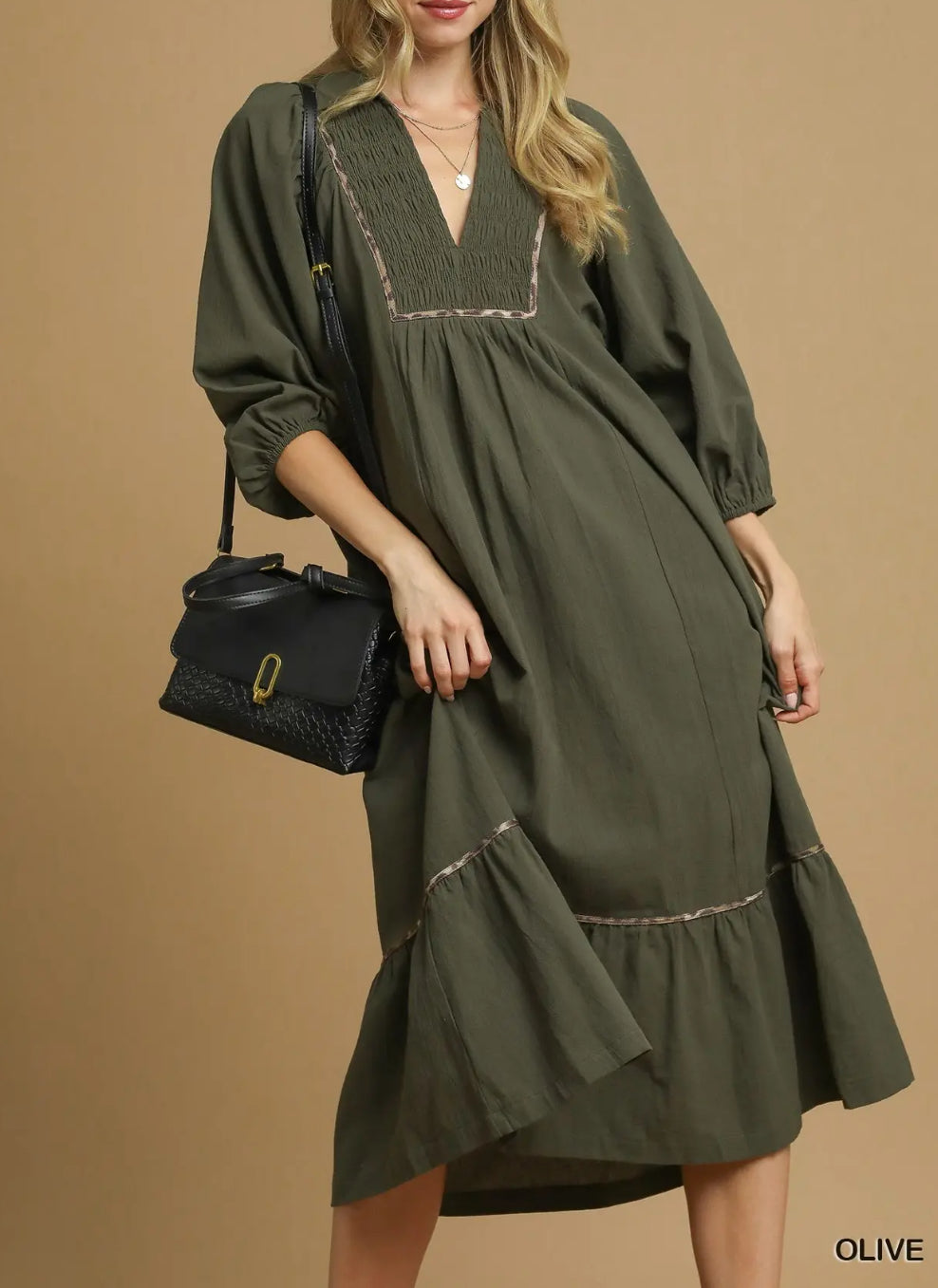 Leopard Trim Midi Dress