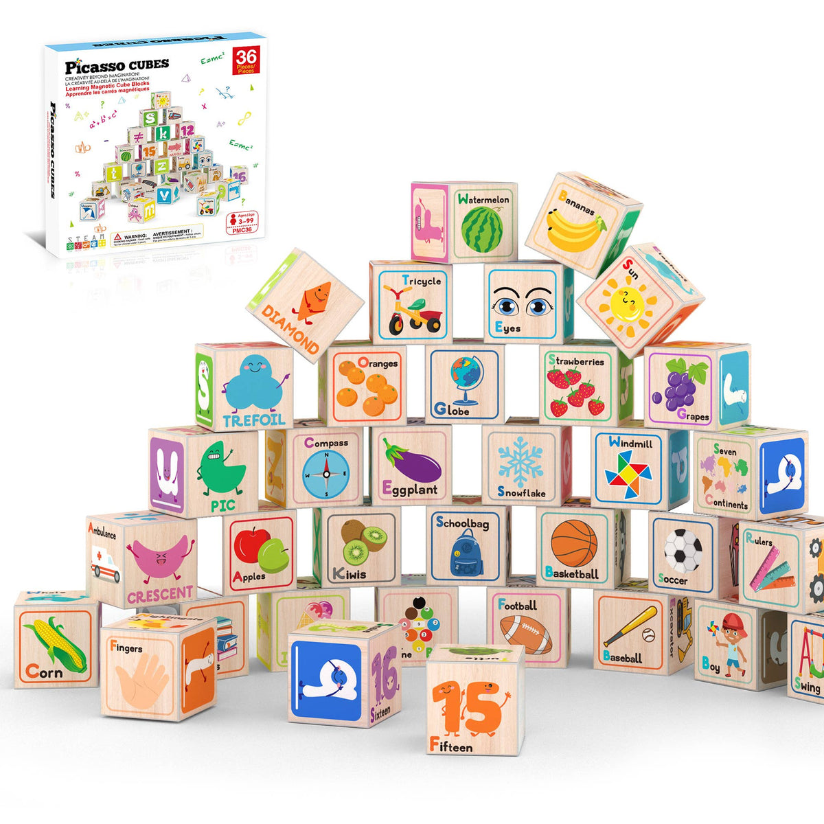PicassoTiles 36pc 1" Magnetic Cubes Set