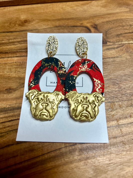 Bulldog Red and Black Earrings