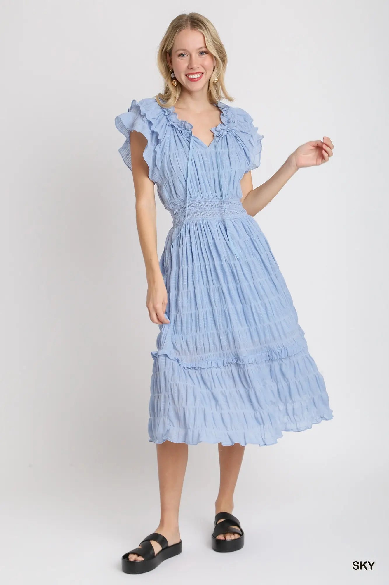 Blue Flutter Sleeve Dress
