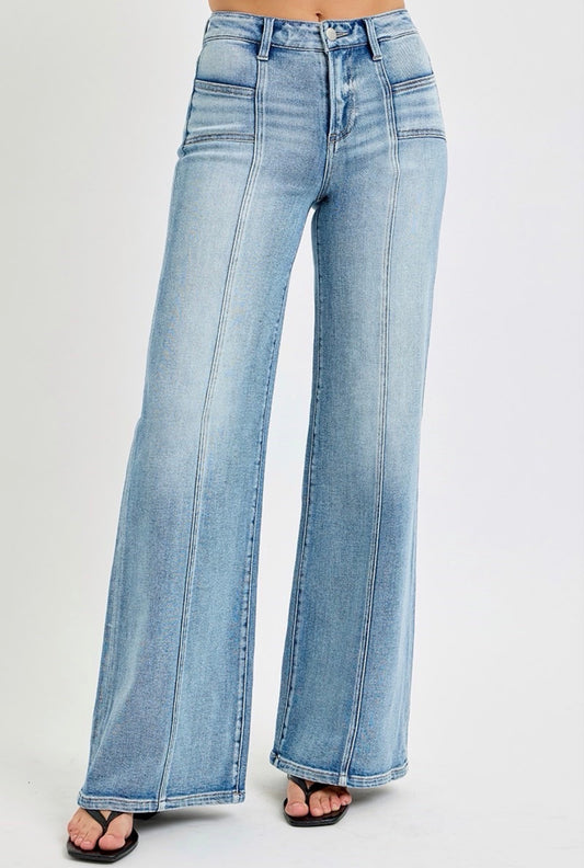 Wide Leg Patch Pocket Jeans