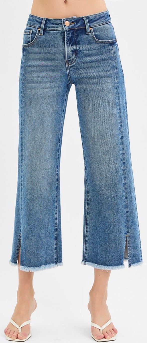 Mid Rise Cropped Wide Leg Jeans
