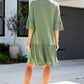 Wrinkle Free Shirred Tiered Relaxed 3/4 Sleeve Dress