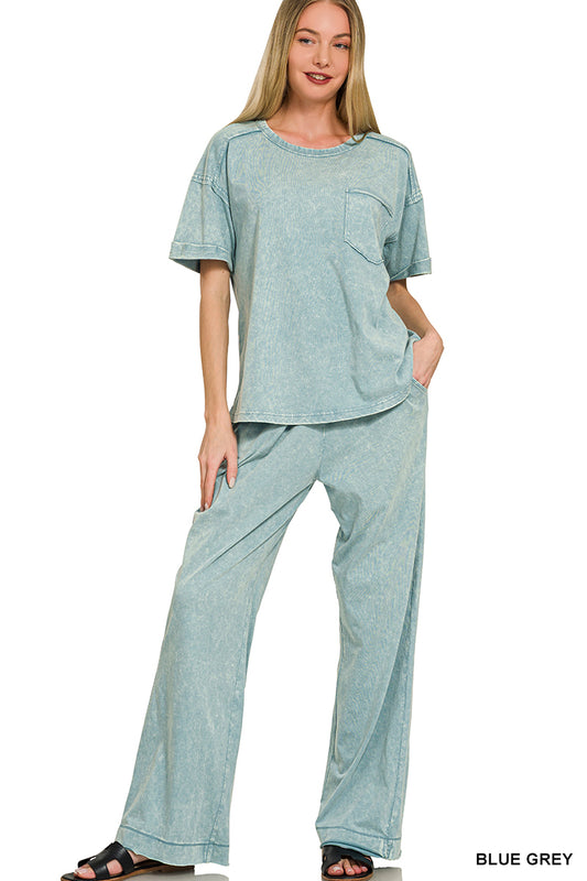 Acid Wash Pants Set