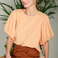 Round Neck Short Bubble Sleeve Woven Blouse Top VT81715B