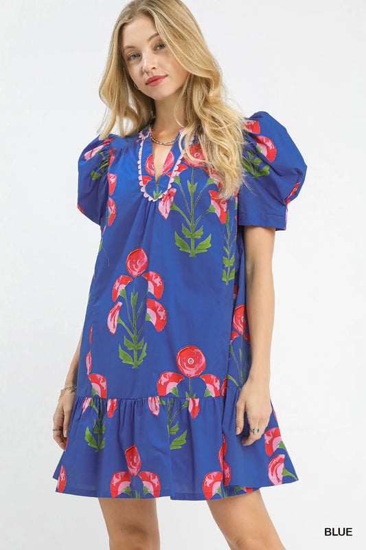 Blue Floral Mini Dress