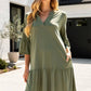 Wrinkle Free Shirred Tiered Relaxed 3/4 Sleeve Dress