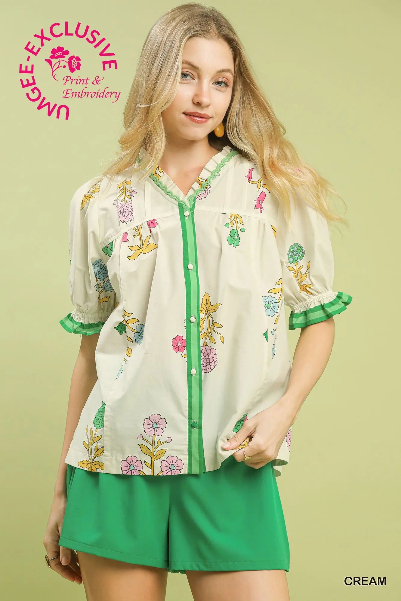 Petal Parade Print Button-Down Blouse
