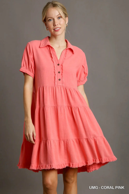 Coral Button Dress