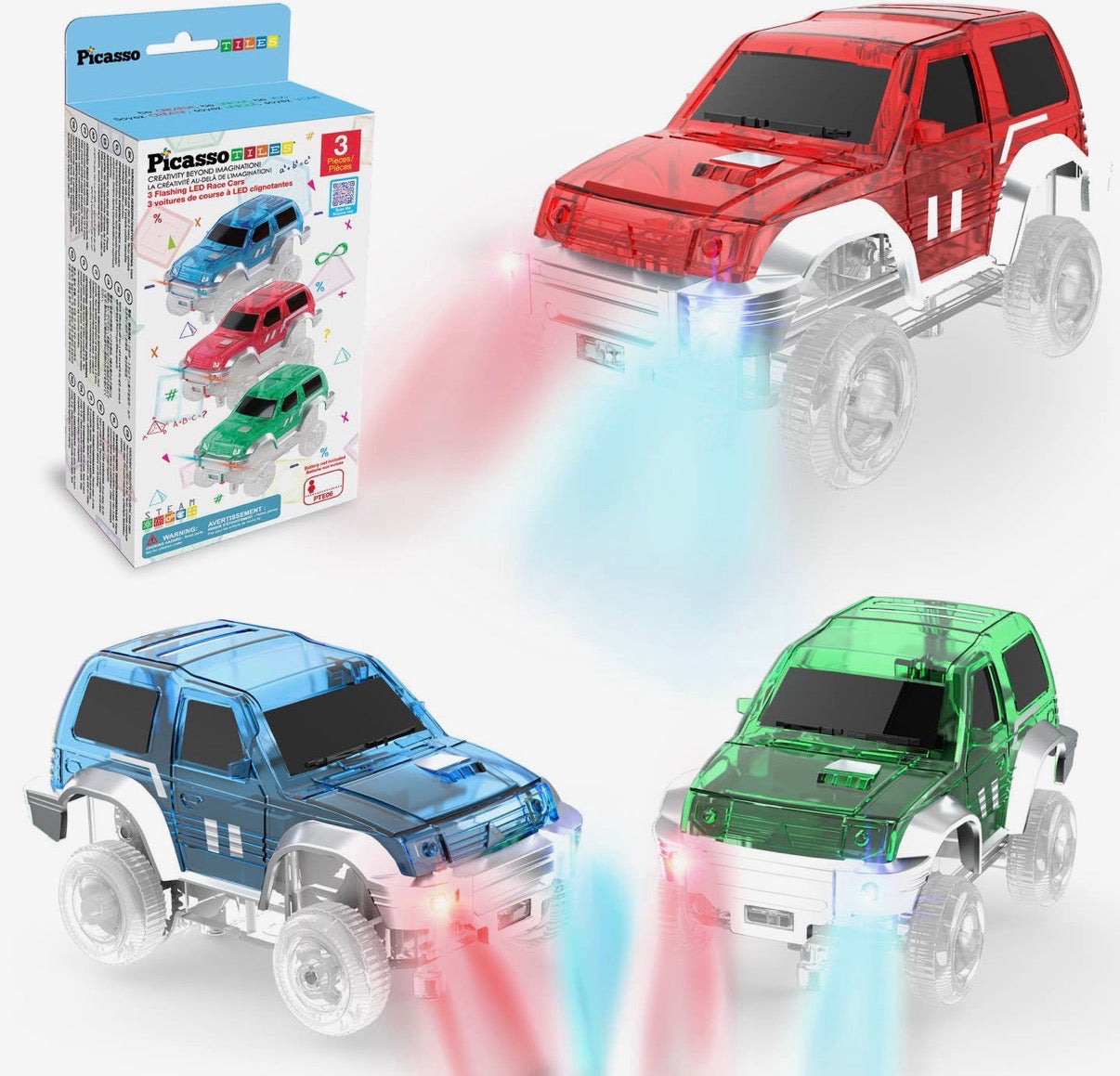 PicassoTiles 3 Pack Cars for Magnet Race Track Building