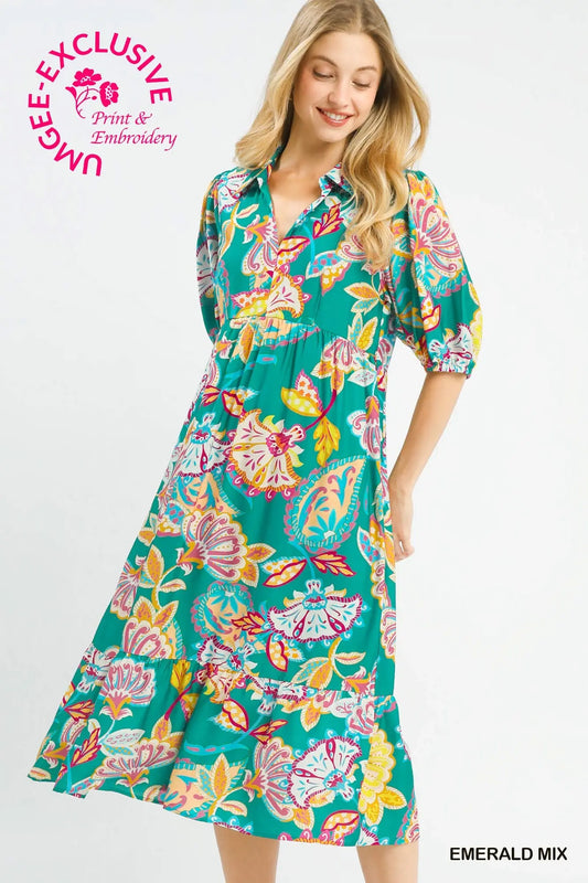 Emerald Green Floral Pattern Dress