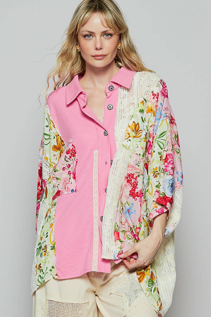 Oversize long sleeve crochet lace contrast top SALE