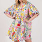 HALF BUTTON BUBBLE SLEEVE FLORAL MIDI DRESS