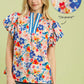 Blue Floral Puff Sleeve Top