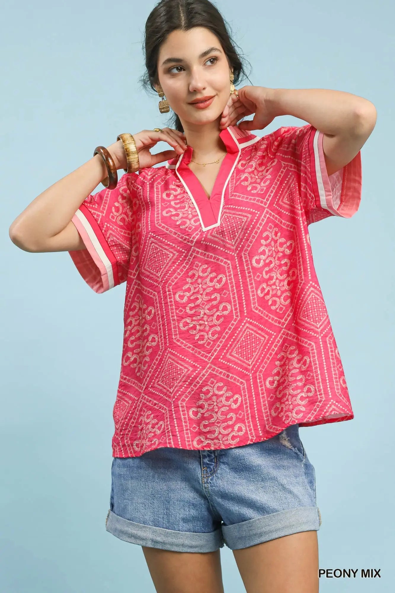 Pink Lined V-Neck Top