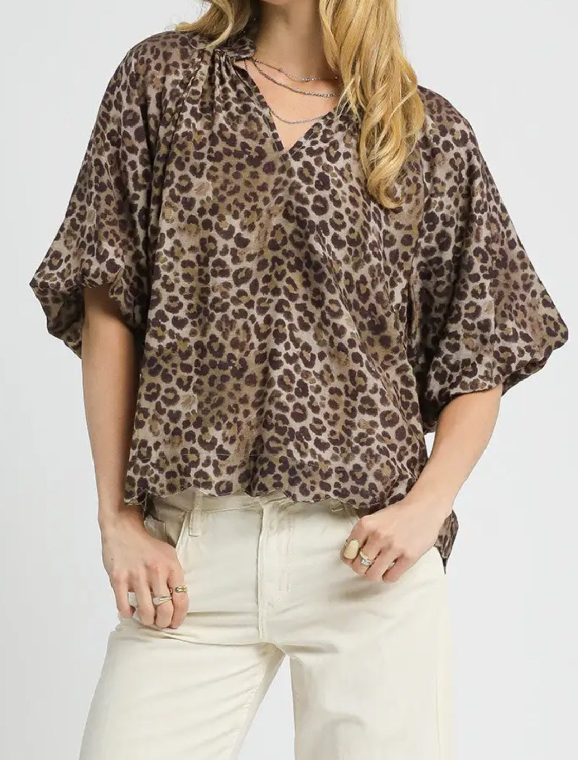 Leopard Print Bubble Sleeve Top