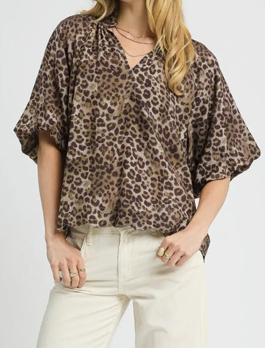 Leopard Print Bubble Sleeve Top