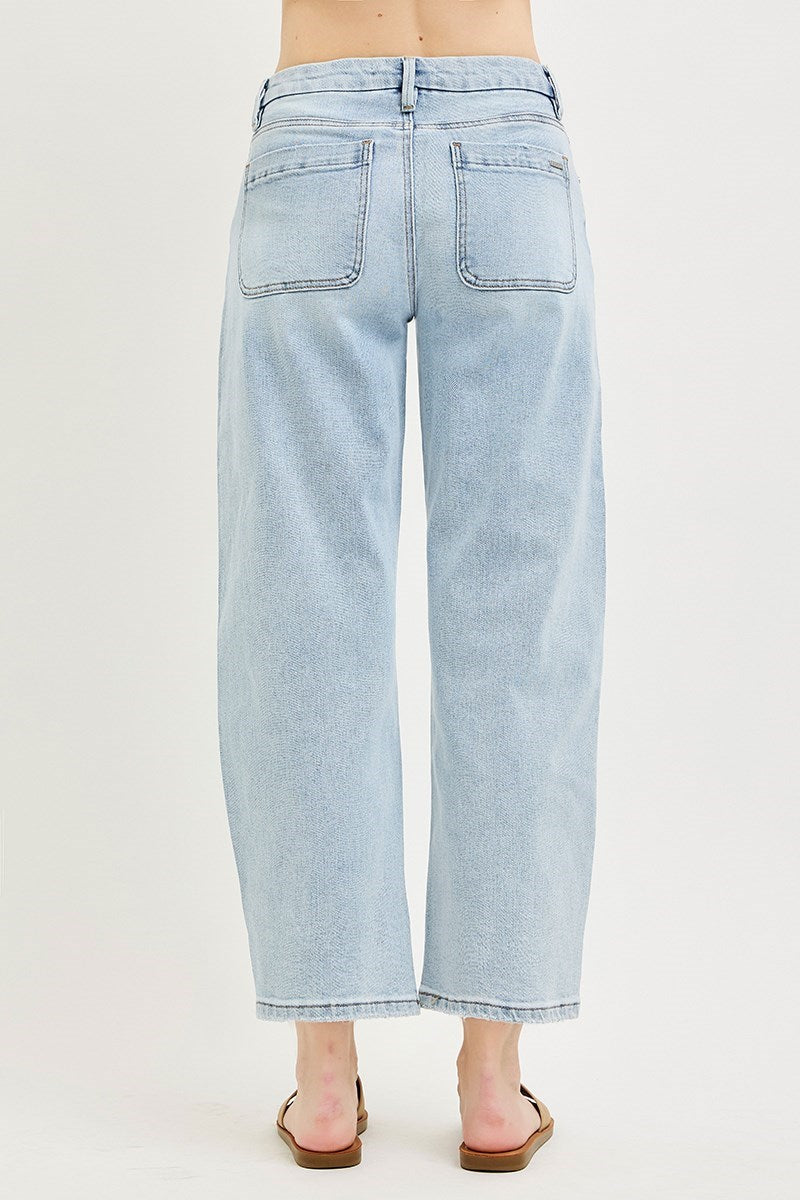 Light Washed Cropped Barrel Jeans