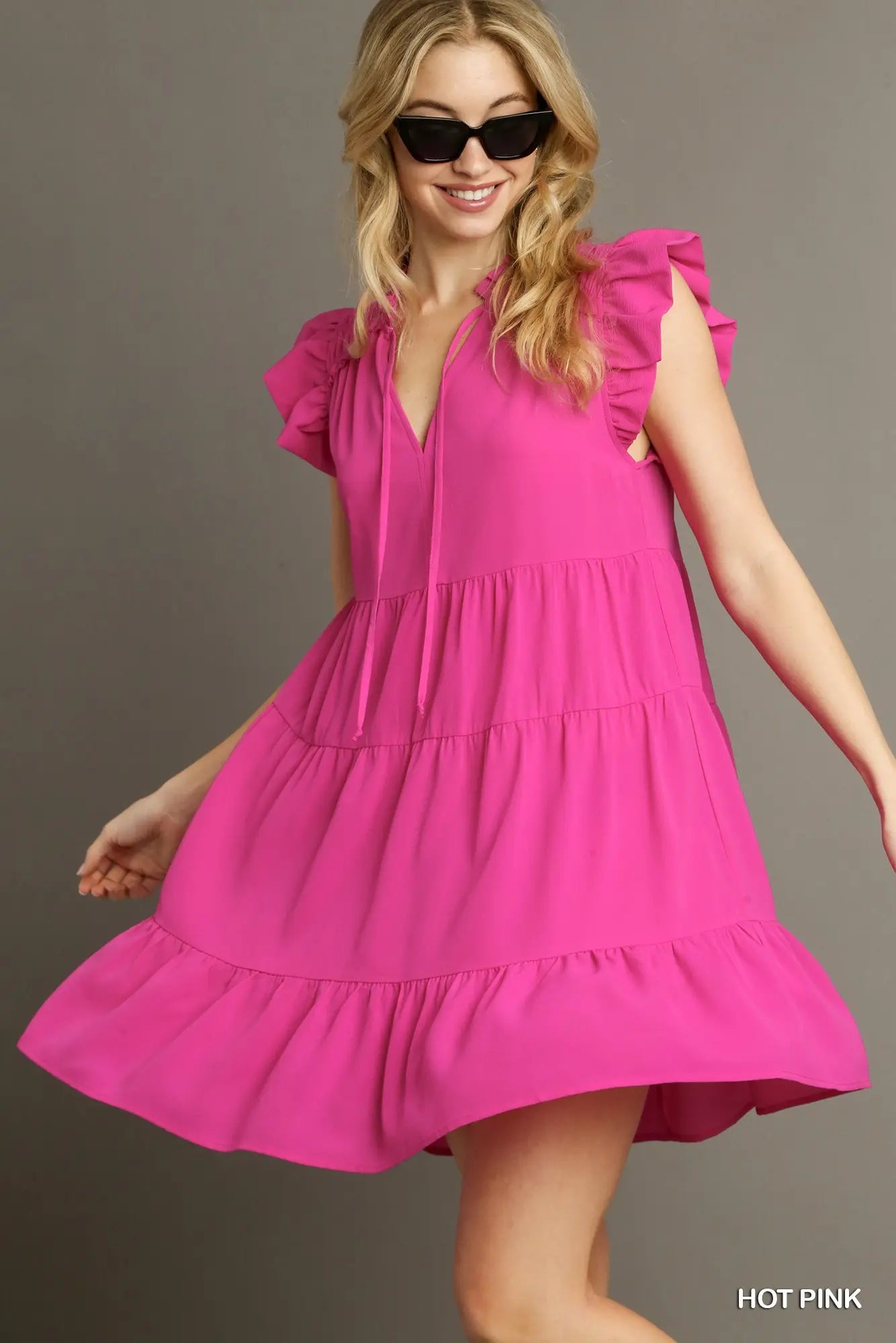 Flutter Sleeve Tiered Dress