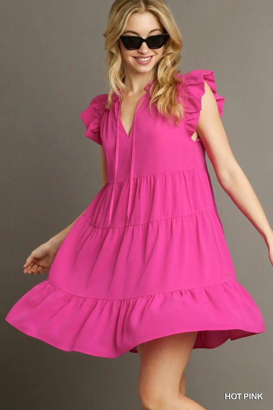 Flutter Sleeve Tiered Dress