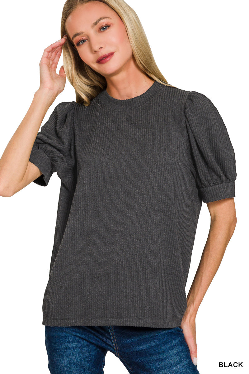 Ribbed Puff Sleeve Top