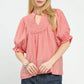 Smocked Yoke Blouse with Ruffle Sleeves