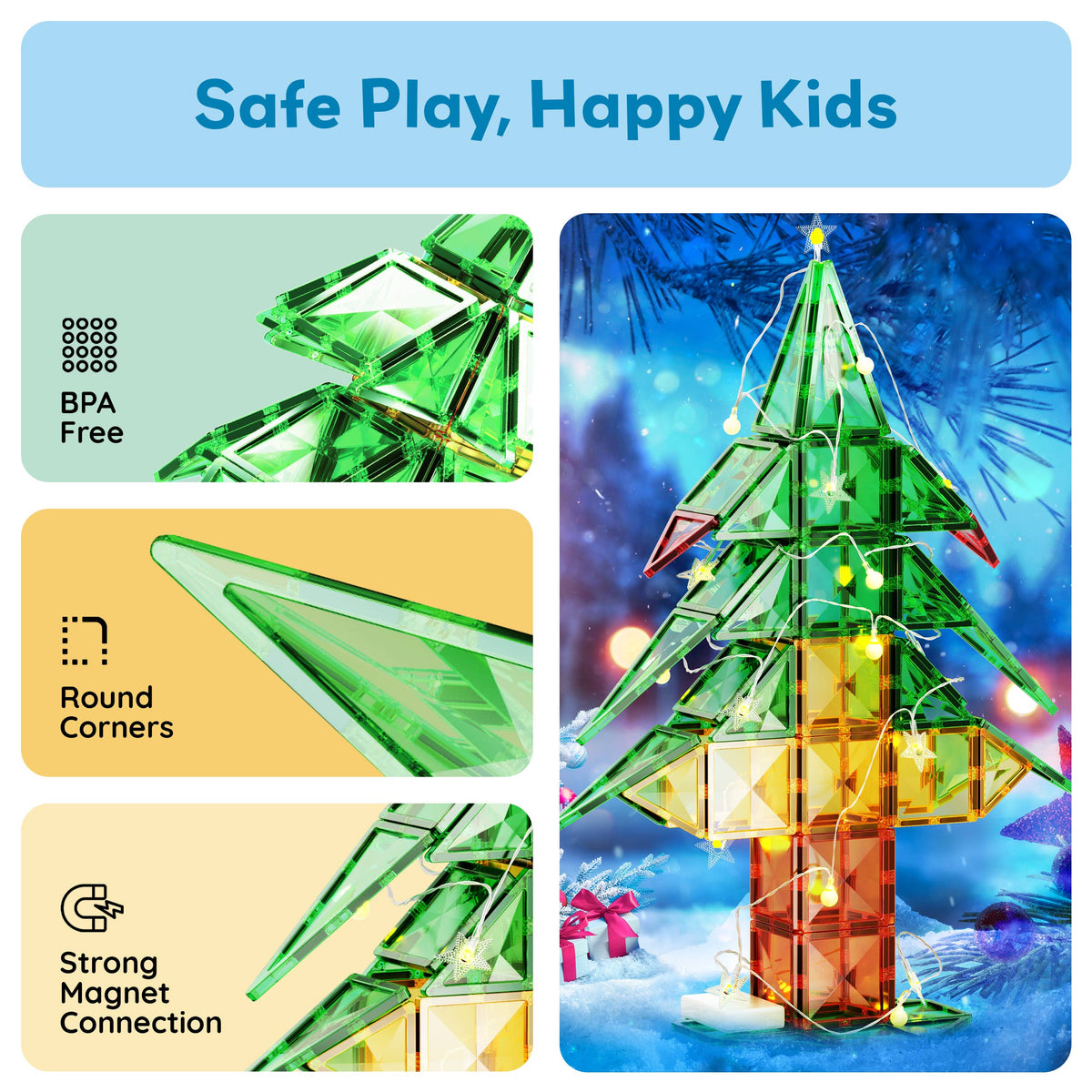 PicassoTiles 106pc Holiday Tree Magnetic Tile Building Set