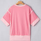 Peach Blossom Half Sleeve Raw Seam High Low Side Split Top