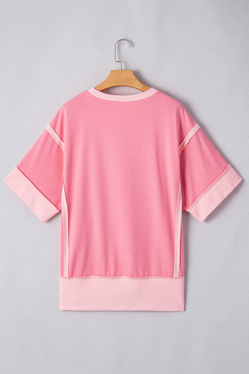 Peach Blossom Half Sleeve Raw Seam High Low Side Split Top
