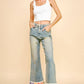 CROCHET TRIM STRAIGHT LEG DENIM JEANS