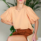 Round Neck Short Bubble Sleeve Woven Blouse Top VT81715B