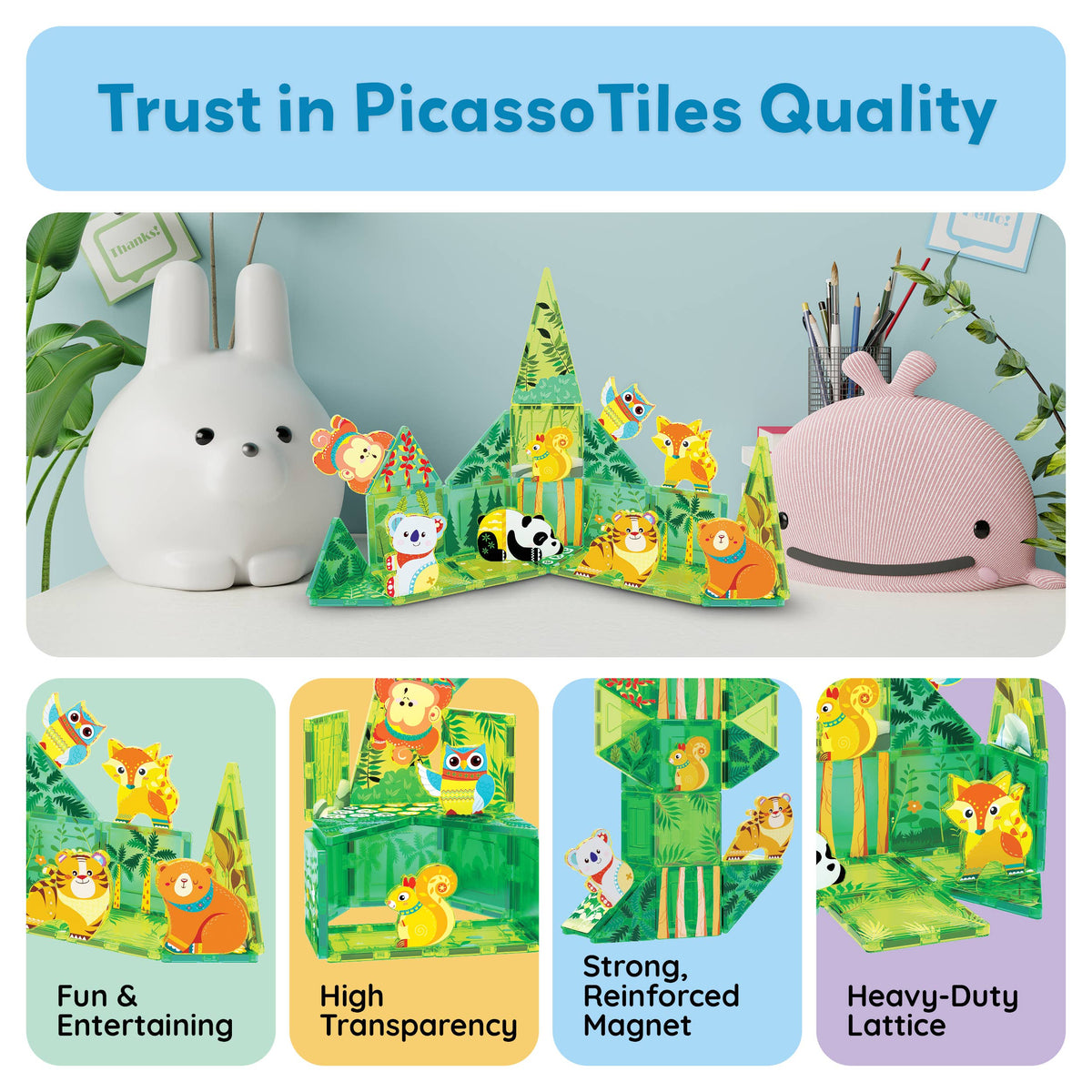 PicassoTiles 26 Piece Forest Animal Magnet Tile Set