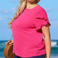 Bright Pink Ruffled Short Sleeve Plus Size Top