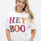 Sequin 'Hey Boo' on Puff Sleeve Tee, White