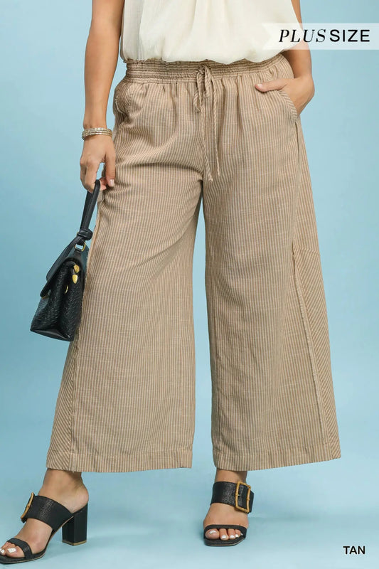 Tan Striped Wide Leg Pants