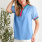 Colorblock Shift Short Sleeve V-neck blouse | S-XL
