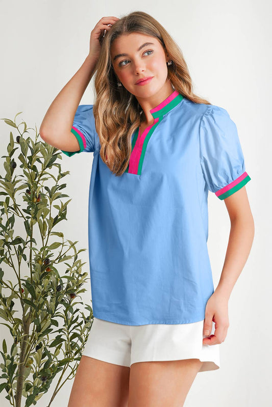 Colorblock Shift Short Sleeve V-neck blouse | S-XL