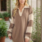 LONG SLEEVE MANDARIN COLLAR SOLID CONTRAST TOP