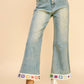 CROCHET TRIM STRAIGHT LEG DENIM JEANS