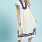 Linen Cotton Contrast Neckline Midi Dress