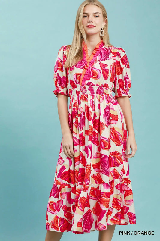 Pink & Orange Tropical Floral Dress