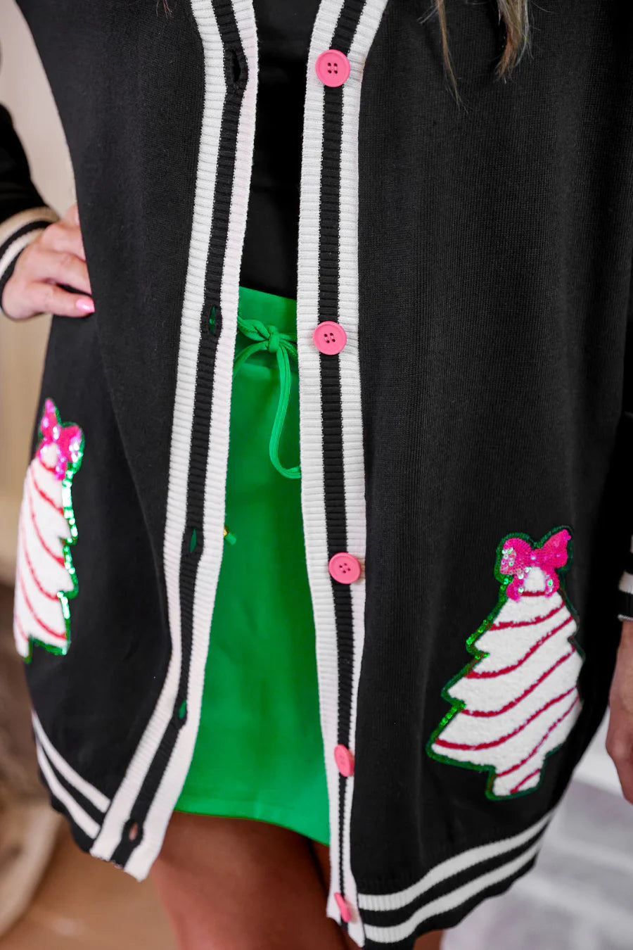 Christmas Tree Cake Bow Cardigan