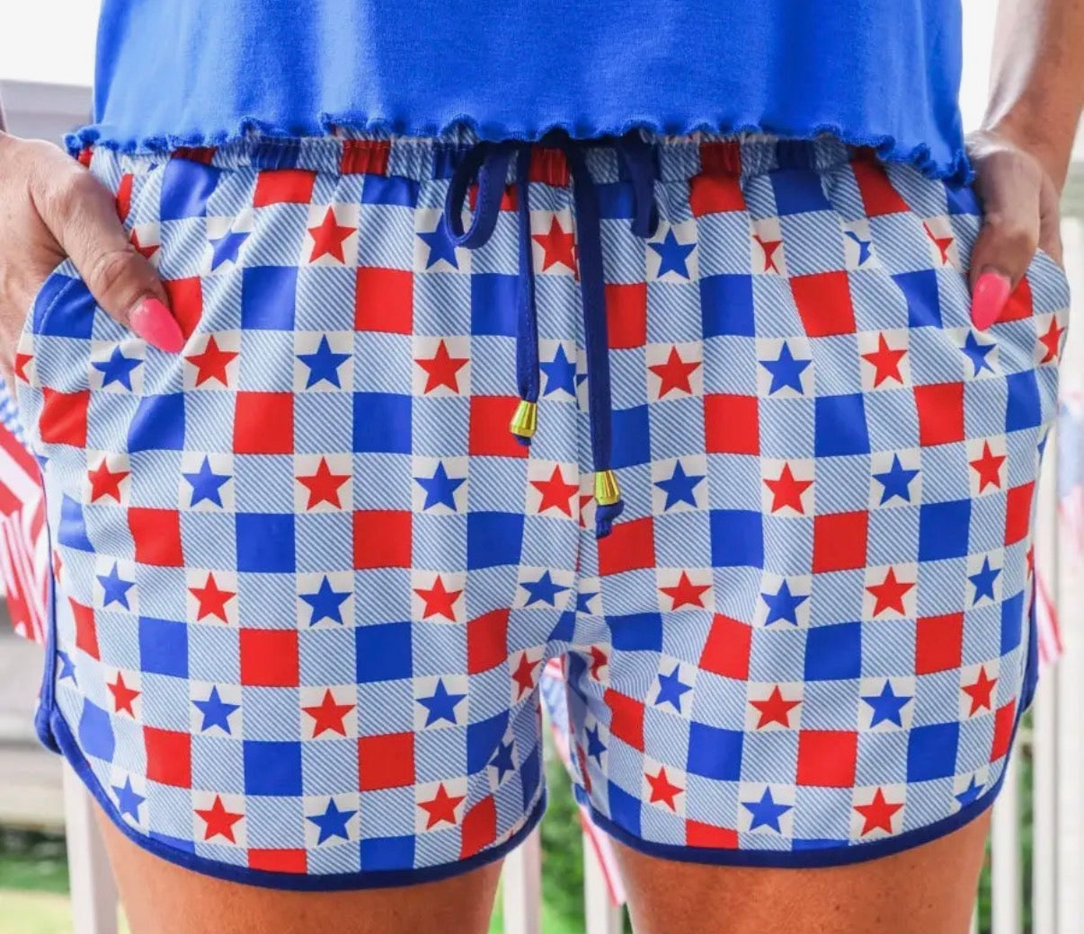 Red and Blue Checkered Star Shorts