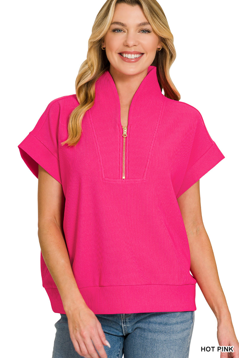 Ribbed Quarter Zip Top