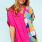 Pink Multi Color Geometric Short Sleeve Top